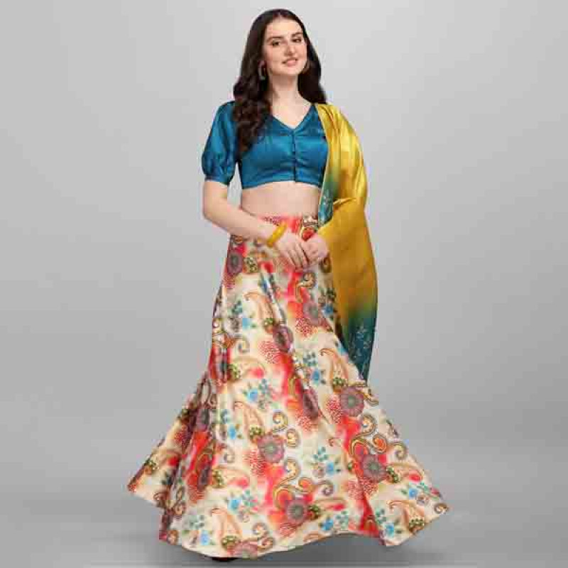 Multi Colored Satin Flared Lehenga - Image 3