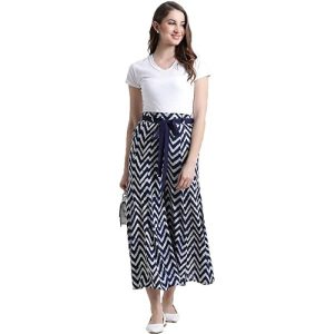 Navy zig-zag printed flared palazzo